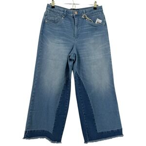 Democracy Absolution Skyrise Wide Leg Jeans Womens 12 Two Tone Raw Hem Blue New
